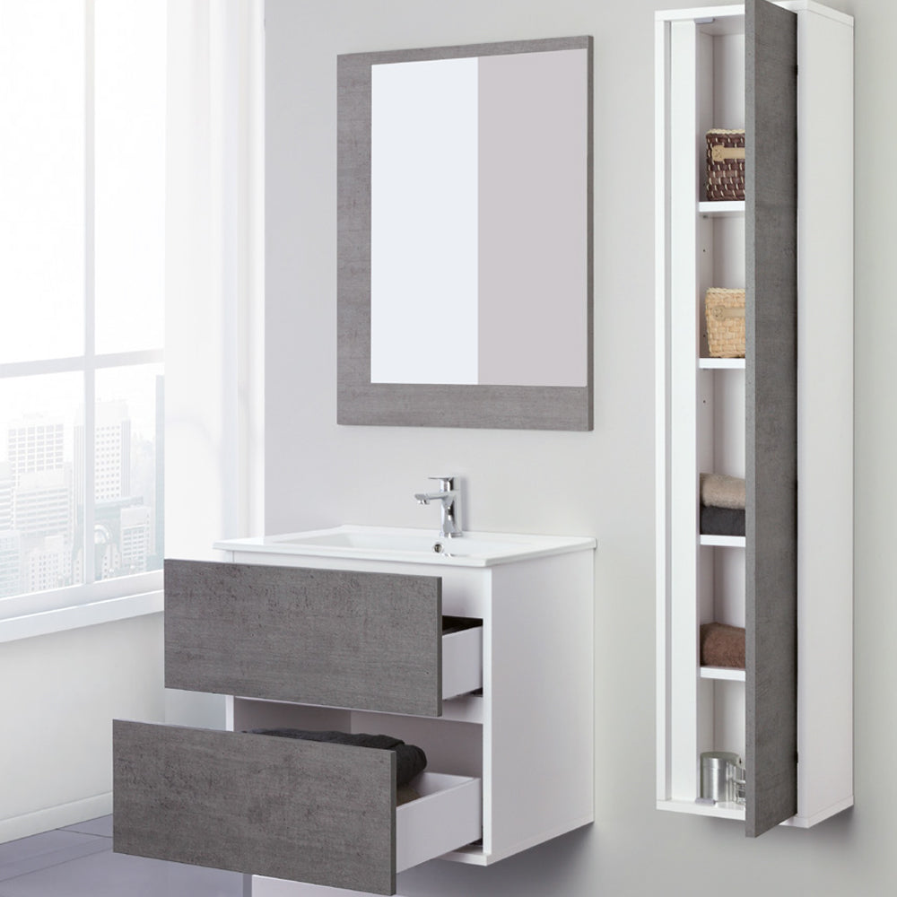 Composizione bagno sospesa Favola con lavabo e specchio cm 60 colore Bianco e Cemento