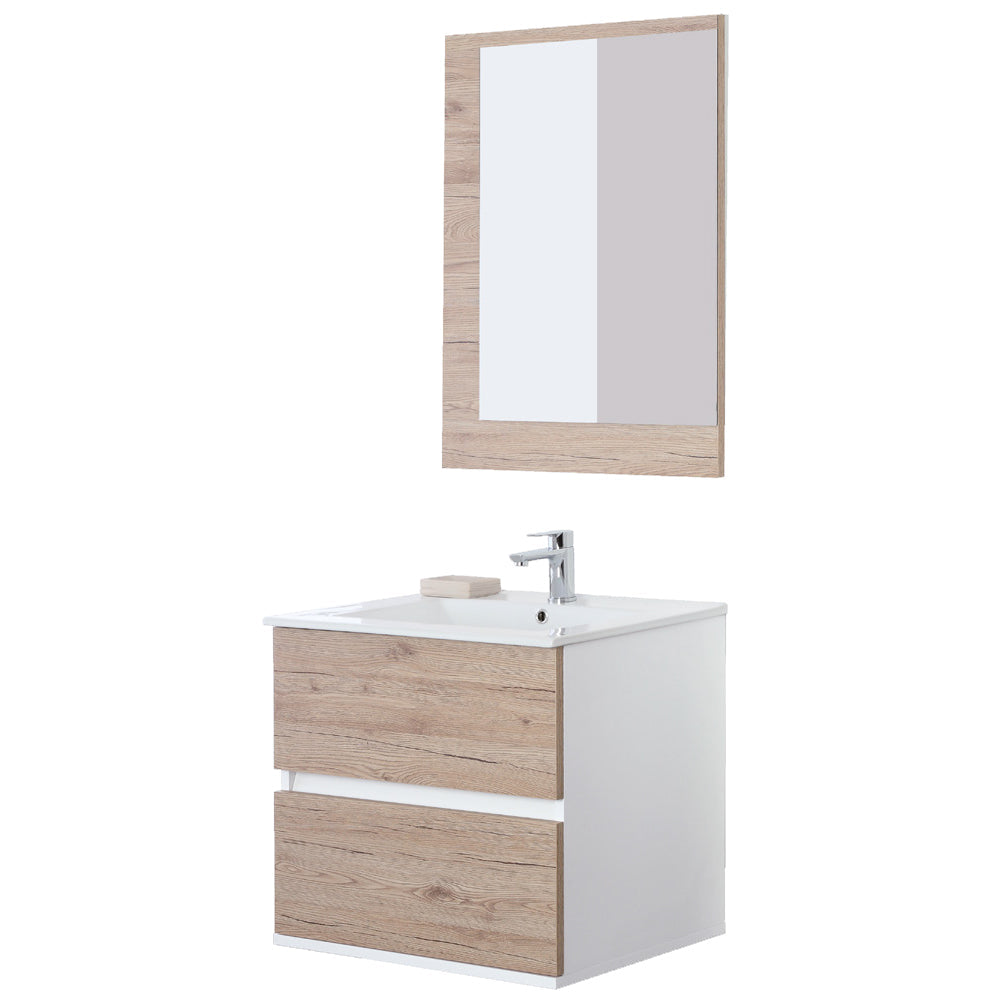 Composizione bagno sospesa Favola con lavabo e specchio cm 60 Bianco-Rovere