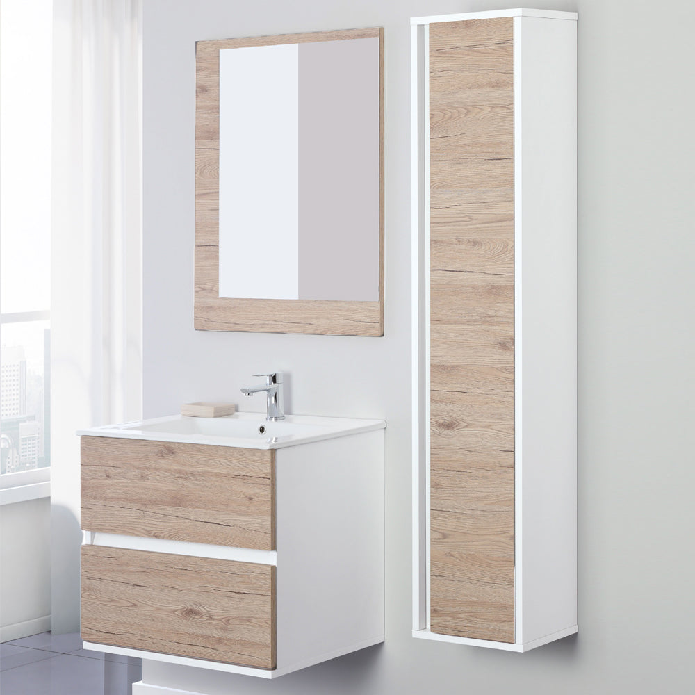 Composizione bagno sospesa Favola con lavabo e specchio cm 60 Bianco-Rovere