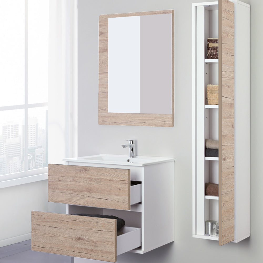 Composizione bagno sospesa Favola con lavabo e specchio cm 60 Bianco-Rovere
