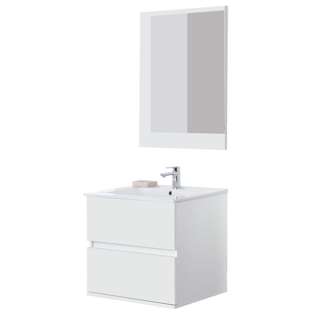Composizione bagno sospesa Favola con lavabo e specchio cm 60 Bianco-Laccato