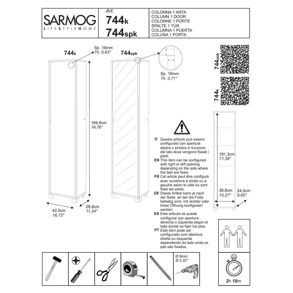  Mobile Colonna da Bagno 1 Anta finitura Struttura Cemento / Finitura Frontale Specchio Naturale by Sarmog by CeramicStore | Lo specialista del tuo bagno
