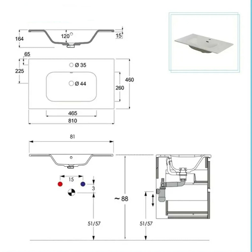 900291 - Composizione bagno sospesa Cubi&Co serie Cannes 80 cm con lavabo in ceramica e specchio tondo - Bianco Opaco