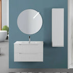900291 - Composizione bagno sospesa Cubi&Co serie Cannes 80 cm con lavabo in ceramica e specchio tondo - Bianco Opaco