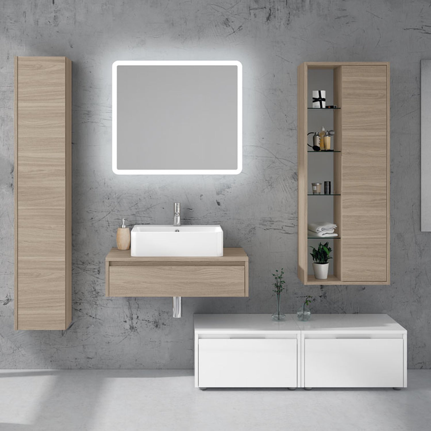 Mobile bagno sospeso modello Trevi02 cm 200x190x46 - Olmo rosseau by CeramicStore | Lo specialista del tuo bagno