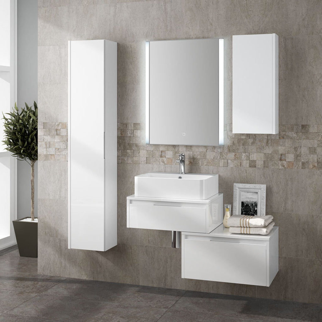Mobile bagno sospeso modello Trevi04 cm 130x190x46 laccato lucido bianco by CeramicStore | Lo specialista del tuo bagno