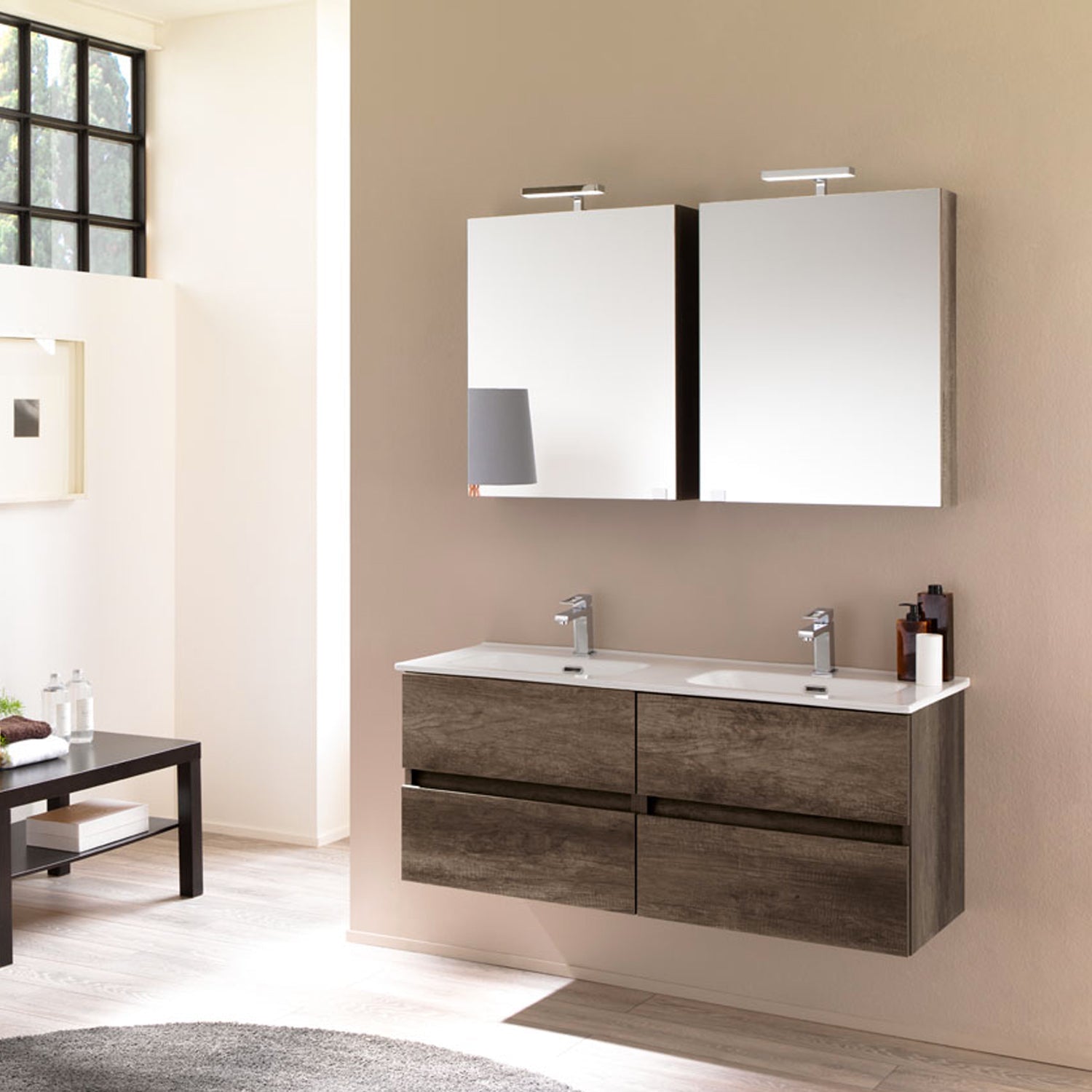 Mobile bagno sospeso modello Kora08 cm 120x190x46 rovere scuro by CeramicStore | Lo specialista del tuo bagno