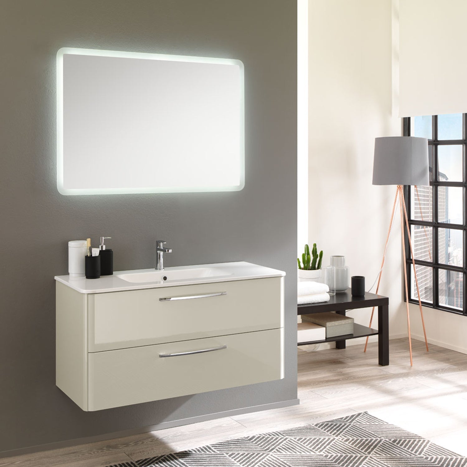 Composizione sospesa modello Best05 100x190x46 cm laccato lucido grigio nuvola by CeramicStore | Lo specialista del tuo bagno