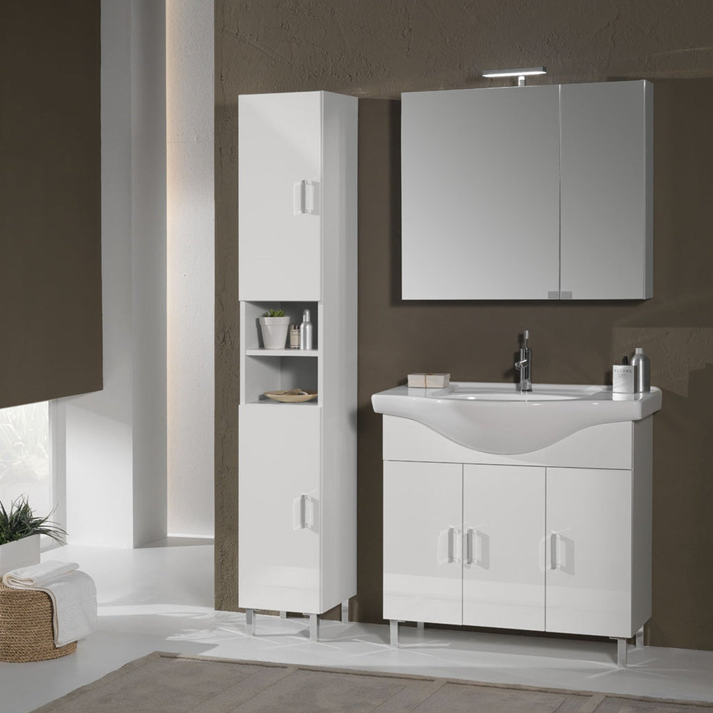 Mobile bagno a terra 115 cm modello Pisa01 laccato lucido bianco by CeramicStore | Lo specialista del tuo bagno