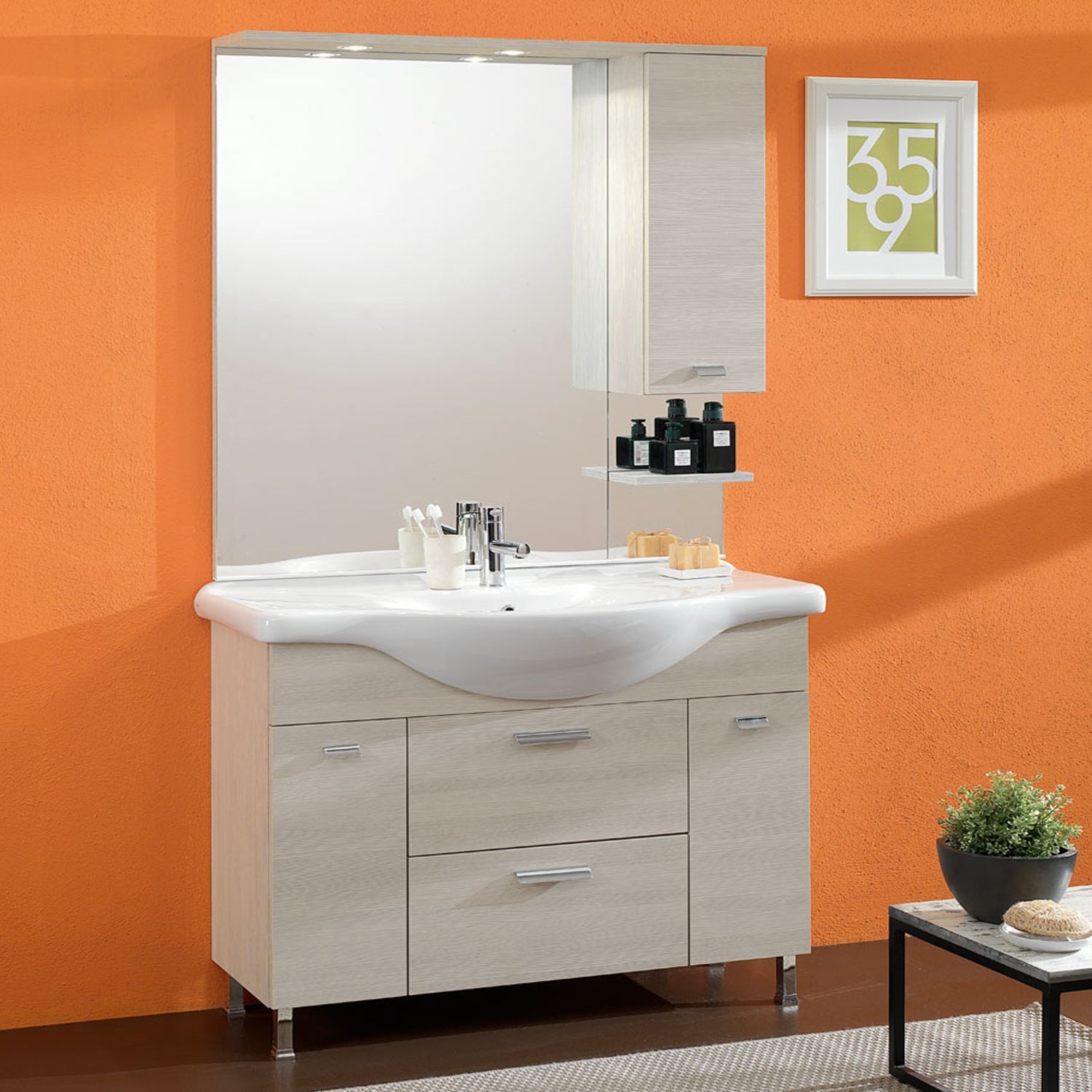 Mobile bagno a terra modello Rimini01 cm 105x195x50 finitura in larice by CeramicStore | Lo specialista del tuo bagno
