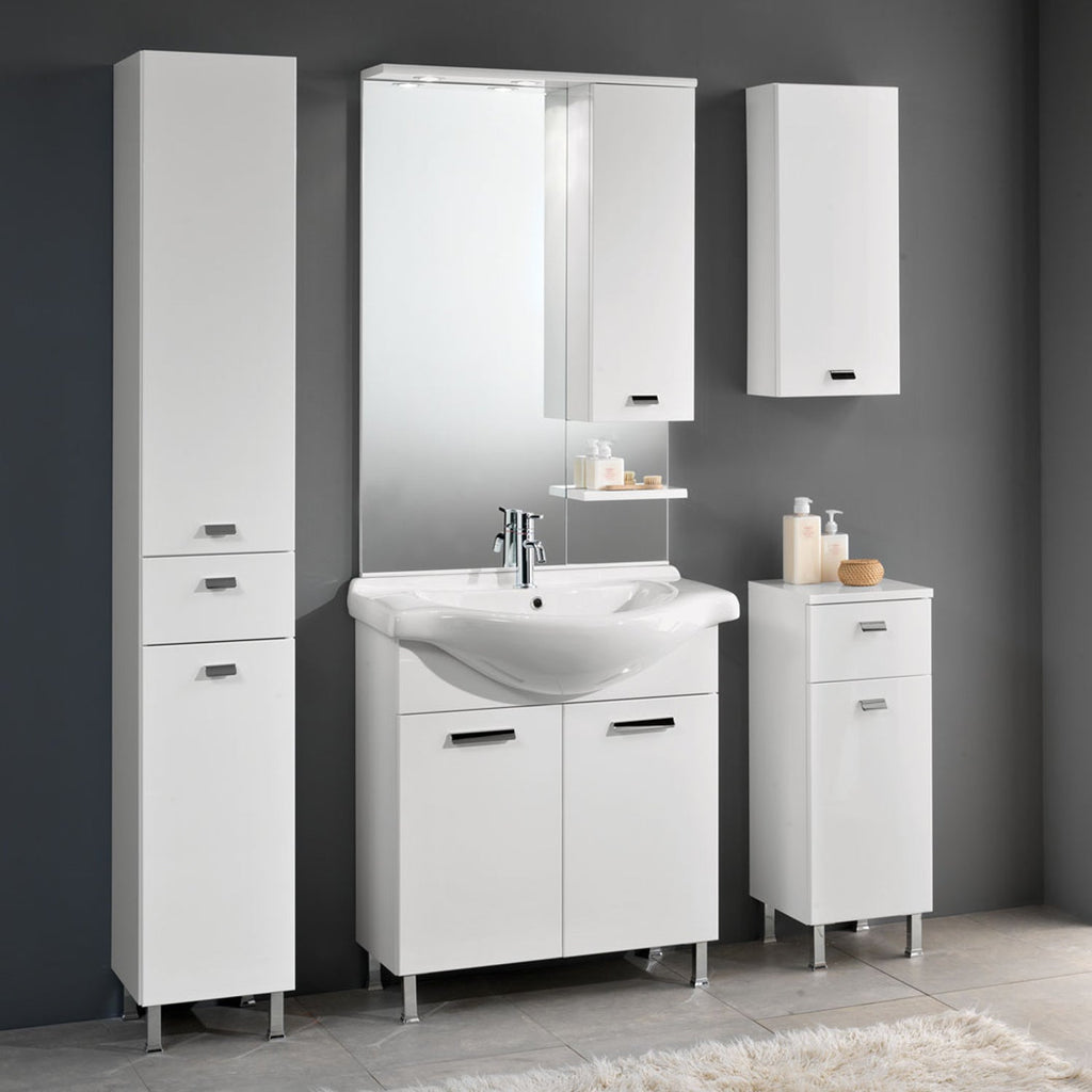Mobile bagno a terra modello Rimini05 cm 135x195x47 laccato lucido bianco by CeramicStore | Lo specialista del tuo bagno
