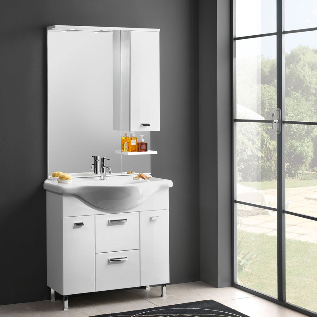Mobile bagno a terra modello Rimini07 cm 85x195x48 laccato lucido bianco by CeramicStore | Lo specialista del tuo bagno