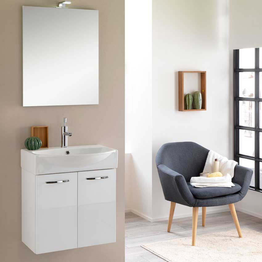 Mobile bagno sospeso Mini50 cm 50x190x40 laccato lucido bianco by CeramicStore | Lo specialista del tuo bagno