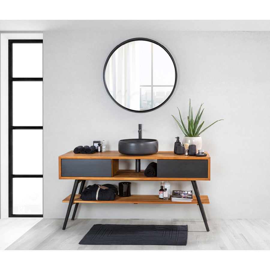 Consolle da bagno in Teak naturale serie Feelgood Cipi 150cm - frontale nero by CeramicStore | Lo specialista del tuo bagno