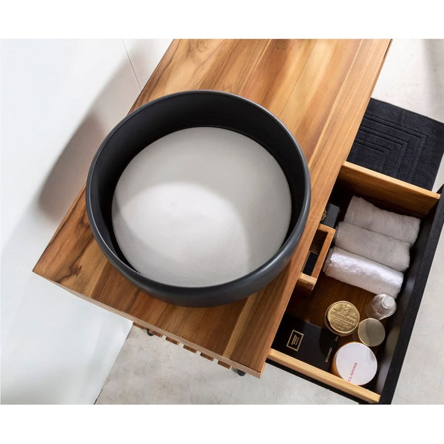  Consolle da bagno in Teak naturale serie Feelgood Cipi 150cm - frontale nero by CeramicStore | Lo specialista del tuo bagno