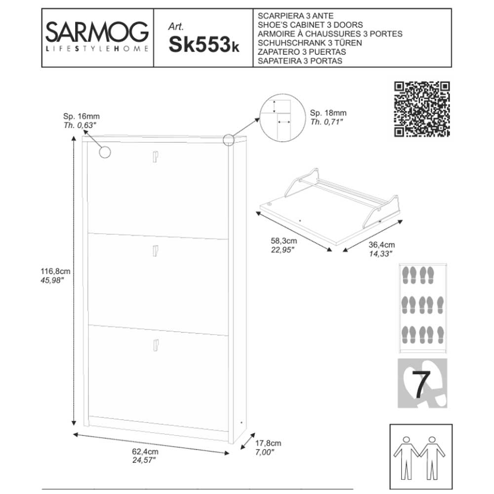  Elegante scarpiera a 3 ante con maniglia satinata finitura Cemento by Sarmog by CeramicStore | Lo specialista del tuo bagno