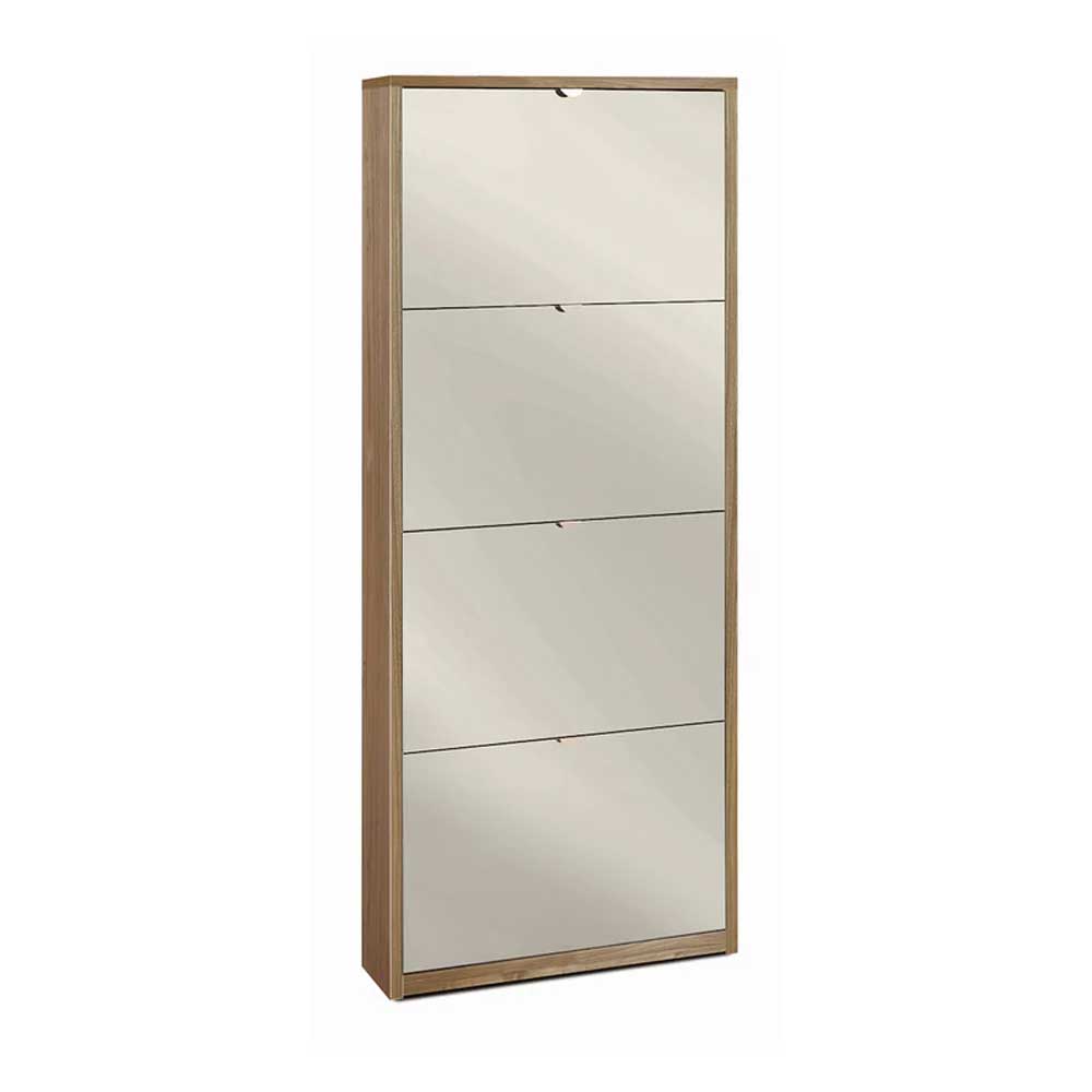 Elegante scarpiera a 4 ante con maniglia satinata finitura Noce Stelvio e Frontale a Specchio Naturale by Sarmog by CeramicStore | Lo specialista del tuo bagno