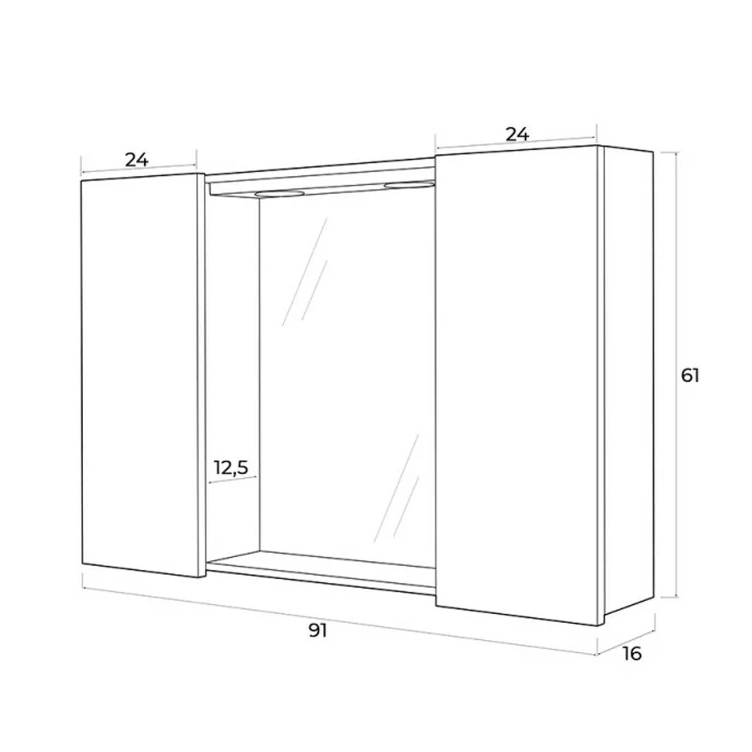Specchiera con ante e illuminazione LED Cubi&Co Mondial 91x61 cm - Bianco Laccato