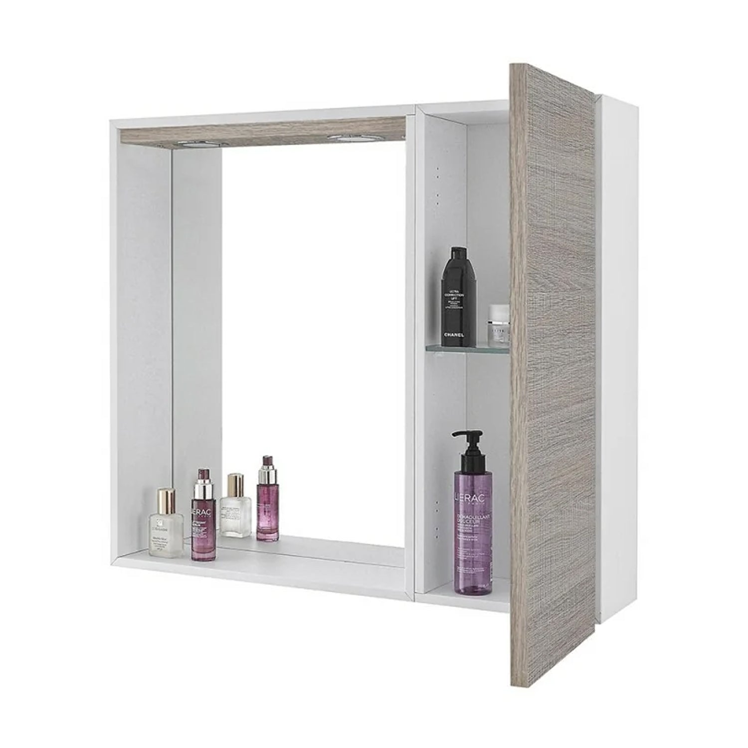 Specchiera con anta e illuminazione LED Cubi&Co serie Mondial 68 x 61 cm - Rovere Chiaro