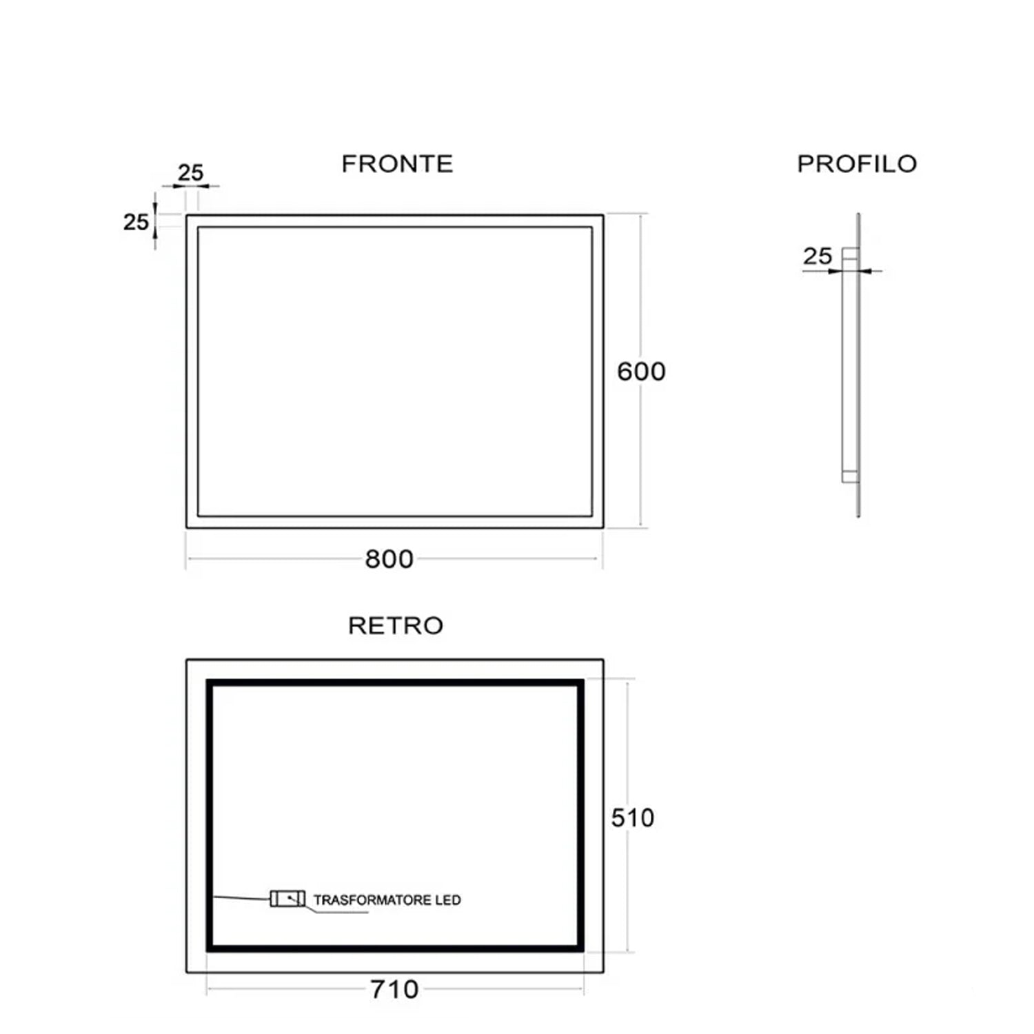 Specchio retroilluminato con cornice LED Cubi&Co modello Siria - 60x80 cm