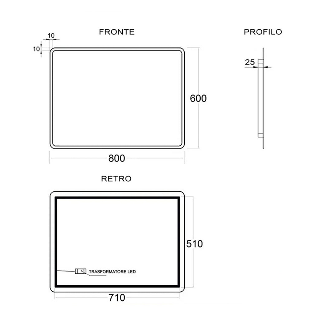 Specchio con bordo LED Cubi&Co modello Venus - 60x80 cm