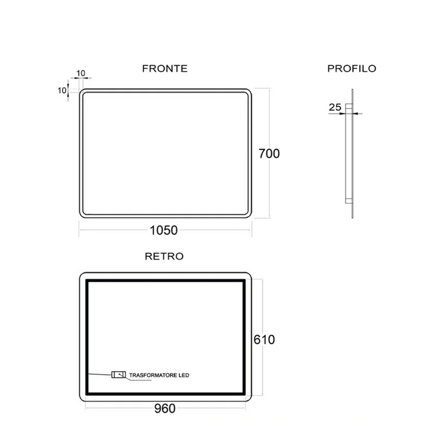 Specchio con bordo LED Cubi&Co modello Venus - 70x105 cm