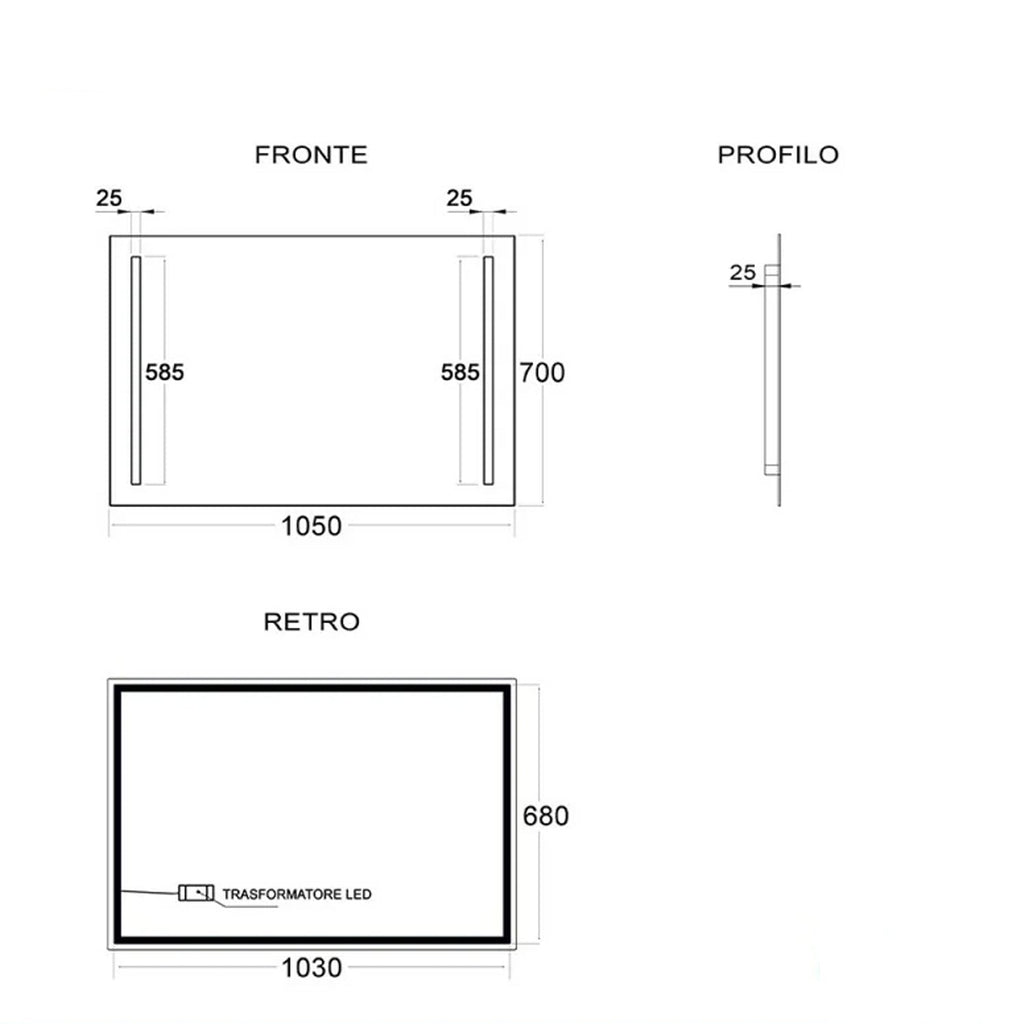 Specchio con strisce LED Cubi&Co modello Twin - 70x105 cm