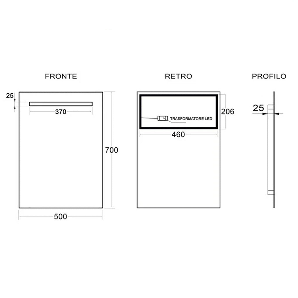 Specchio con striscia superiore LED Cubi&Co modello Superior - 50x70 cm