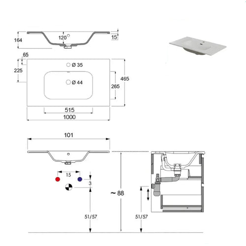 900293 - Composizione bagno sospesa Cubi&Co serie Cannes 8100 cm con lavabo in ceramica e specchio tondo - Bianco Opaca