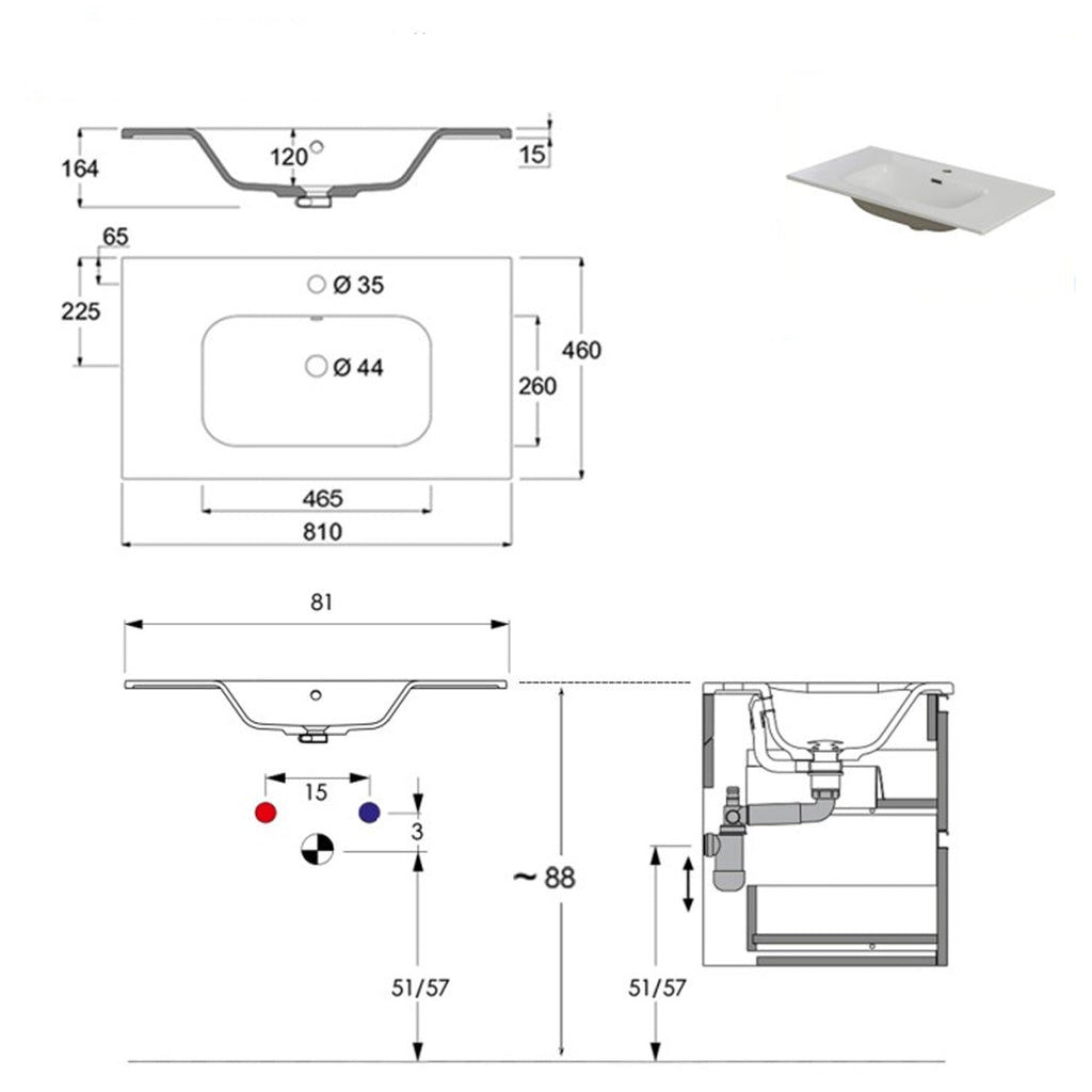 900200 - Mobile bagno a terra Revival 80 cm con lavabo in ceramica e specchio - Noce Canaletto
