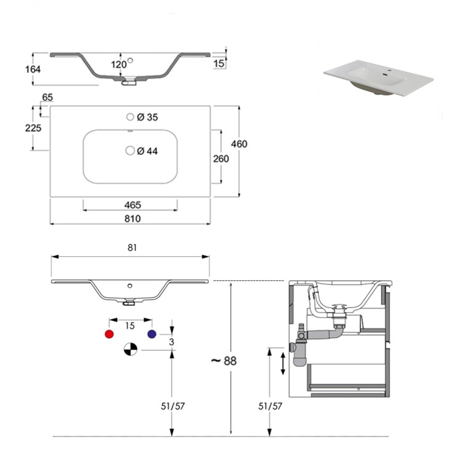900200 - Mobile bagno a terra Revival 80 cm con lavabo in ceramica e specchio - Noce Canaletto