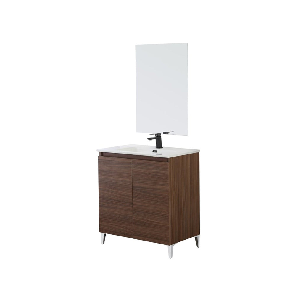 900200 - Mobile bagno a terra Revival 80 cm con lavabo in ceramica e specchio - Noce Canaletto