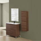 900200 - Mobile bagno a terra Revival 80 cm con lavabo in ceramica e specchio - Noce Canaletto