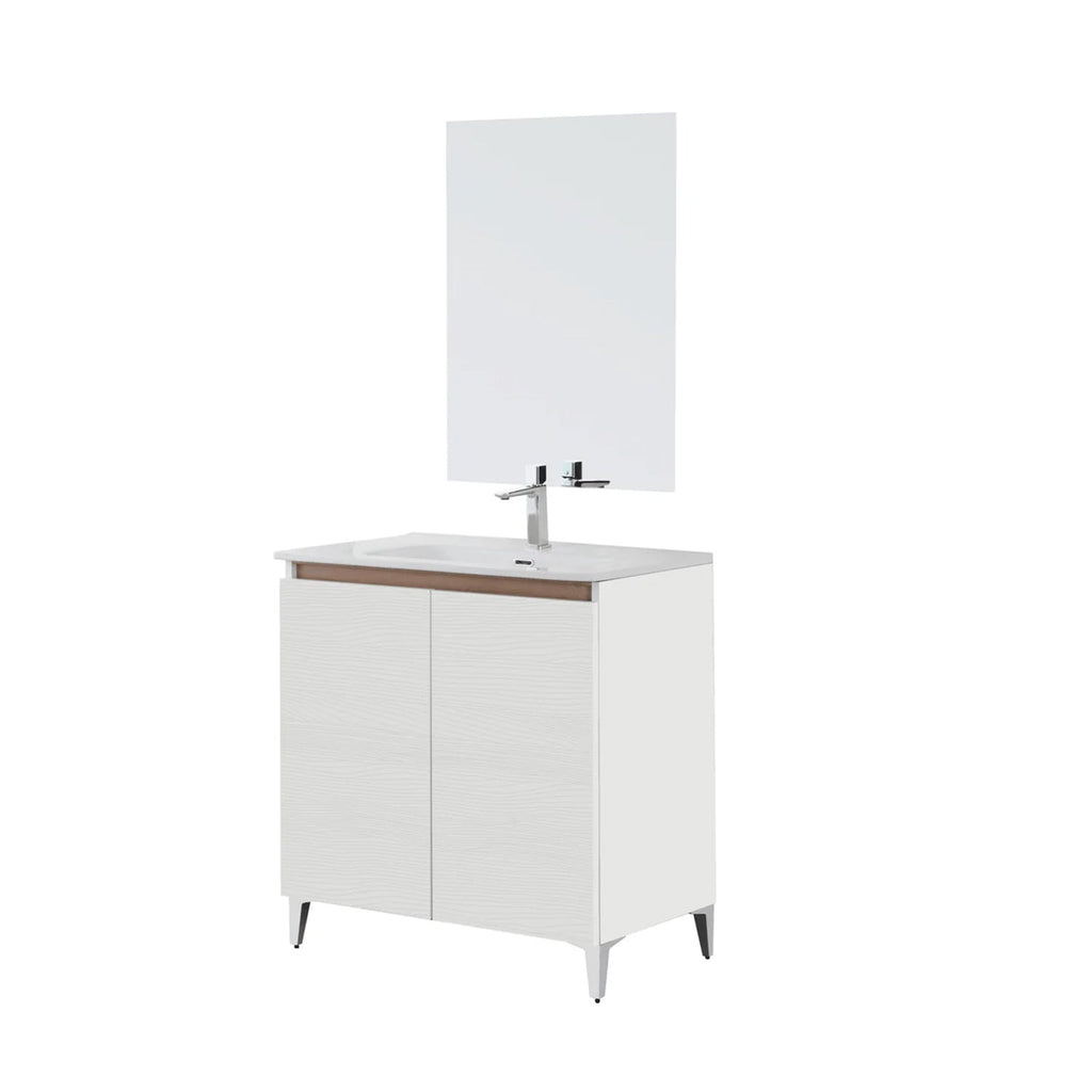 900270 - Mobile bagno a terra Revival 80 cm con lavabo in ceramica e specchio - Bianco Frassinato