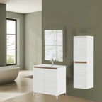 900270 - Mobile bagno a terra Revival 80 cm con lavabo in ceramica e specchio - Bianco Frassinato