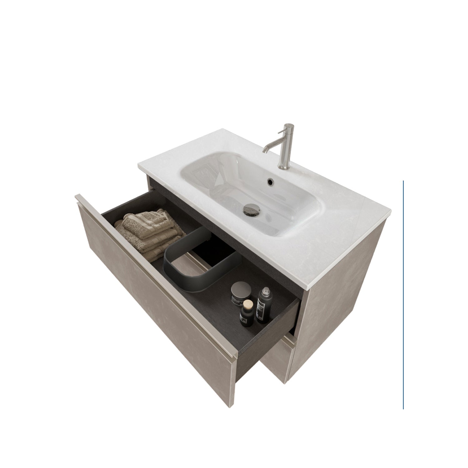  Composizione bagno sospesa Nexu 2 cassetti con lavabo specchio con lampada LED 80x50 cm grigio caldo by CeramicStore | Lo specialista del tuo bagno