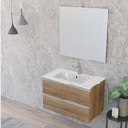Composizione bagno sospesa Nexu 2 cassetti con lavabo specchio con lampada LED 80x50 cm rovere naturale by CeramicStore | Lo specialista del tuo bagno