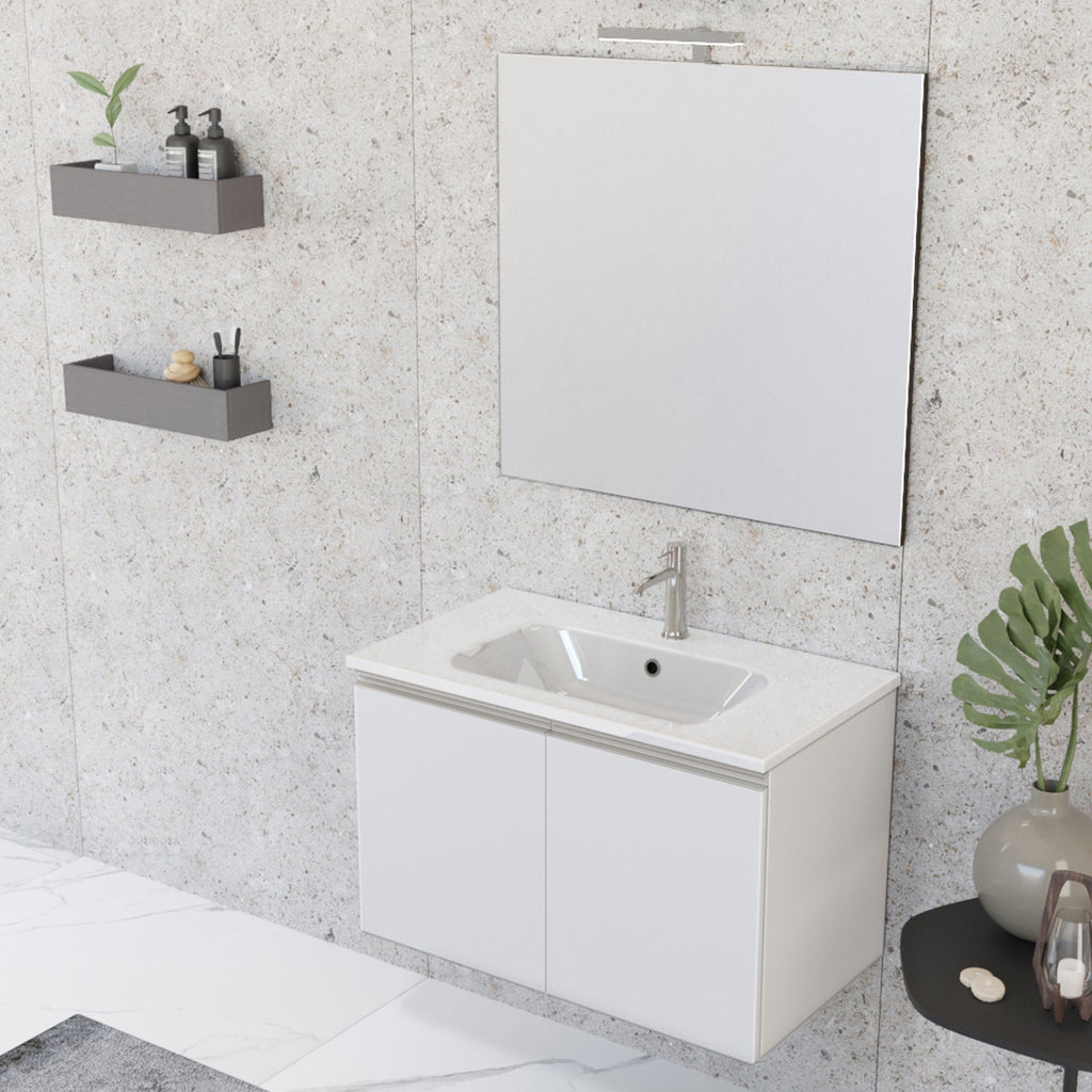 Composizione bagno sospesa Nexu 2 ante con lavabo specchio con lampada LED 80x50 cm bianco by CeramicStore | Lo specialista del tuo bagno