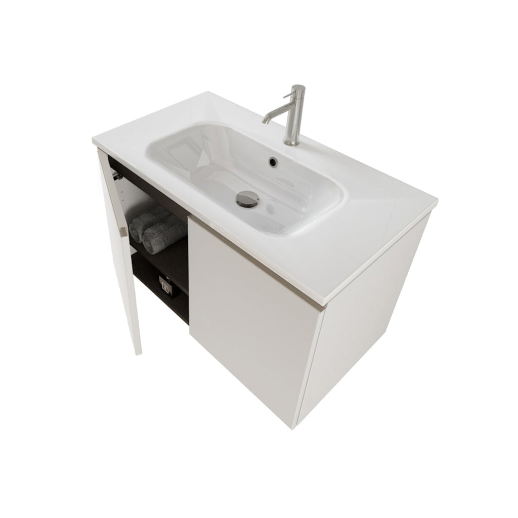  Composizione bagno sospesa Nexu 2 ante con lavabo specchio con lampada LED 80x50 cm bianco by CeramicStore | Lo specialista del tuo bagno