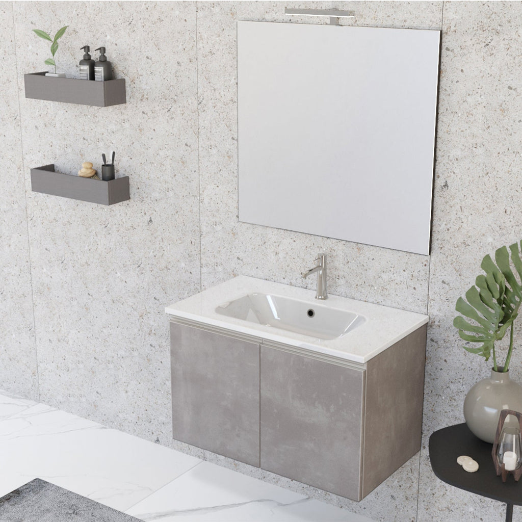 Composizione bagno sospesa Nexu 2 ante con lavabo specchio con lampada LED 80x50 cm grigio caldo by CeramicStore | Lo specialista del tuo bagno
