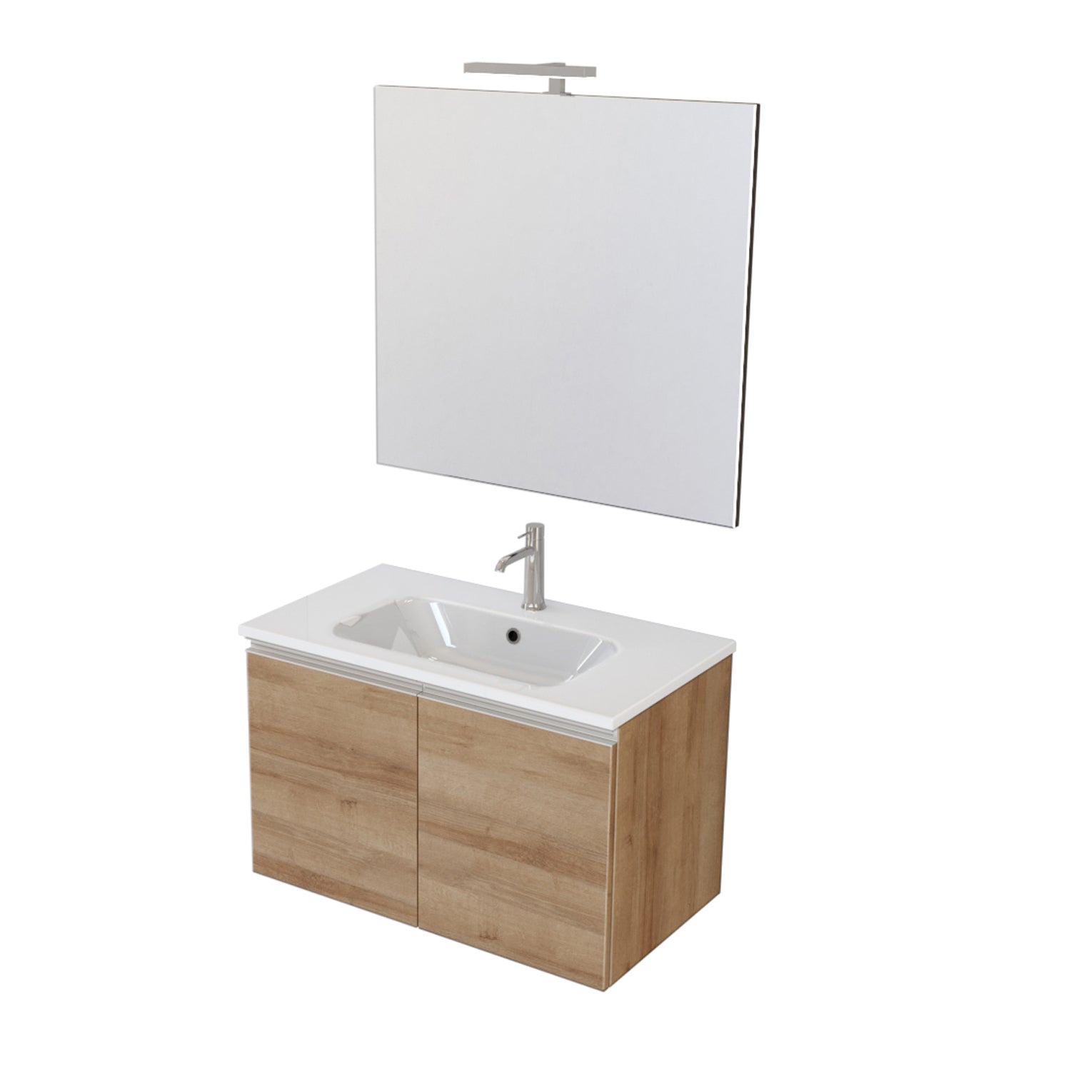  Composizione bagno sospesa Nexu 2 ante con lavabo specchio con lampada LED 80x50 cm rovere by CeramicStore | Lo specialista del tuo bagno