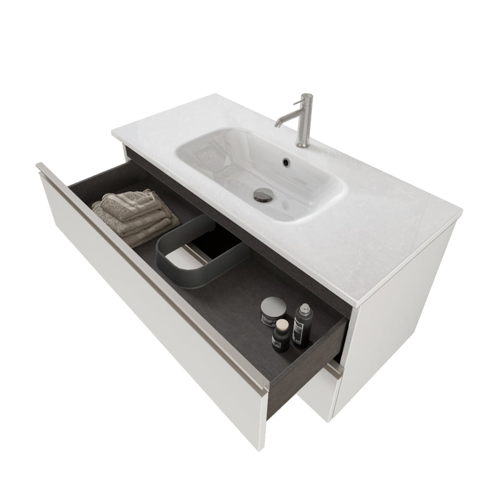  Composizione bagno sospesa Nexu 2 cassetti con lavabo specchio con lampada LED 100x50 cm bianco by CeramicStore | Lo specialista del tuo bagno