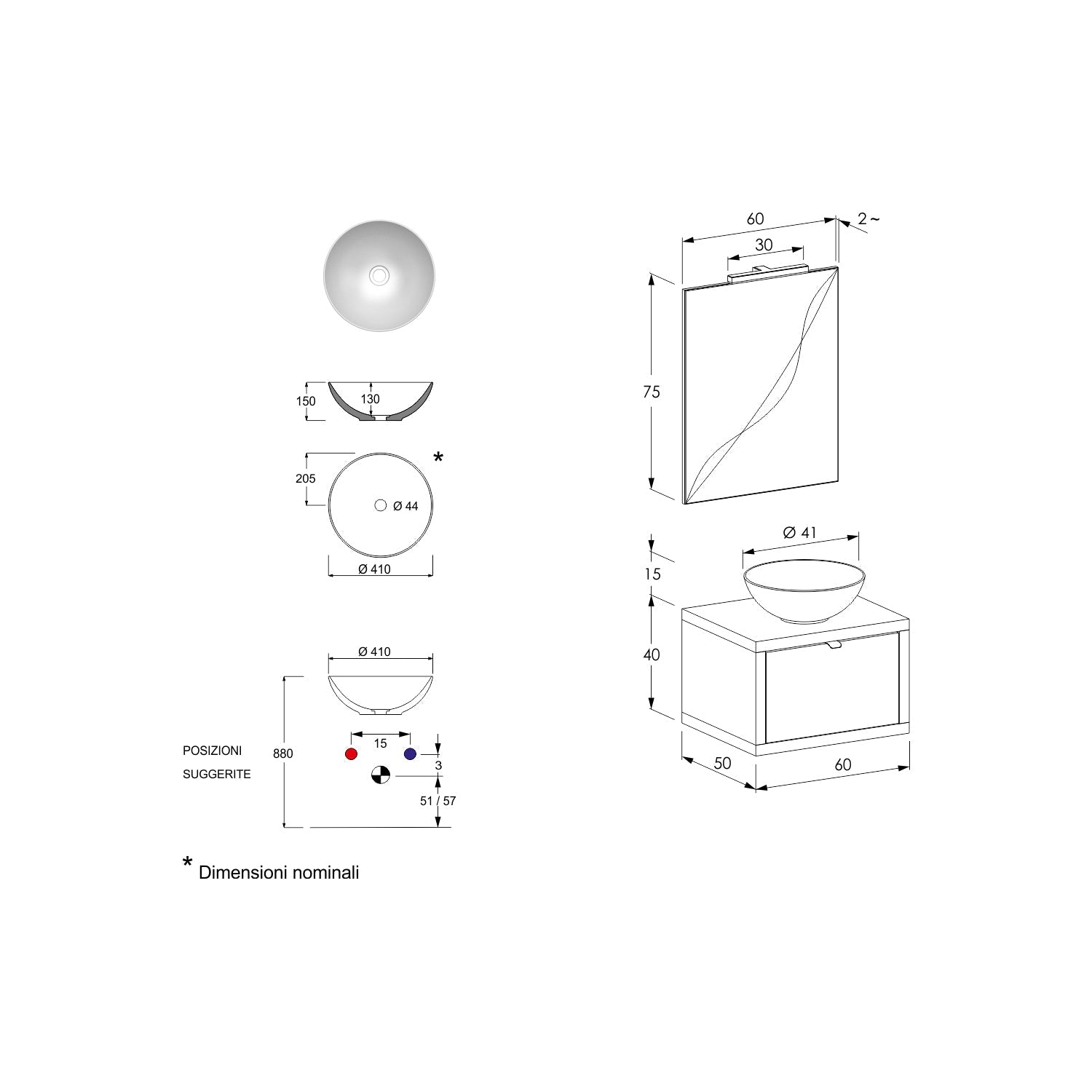  Composizione bagno sospesa Nyumba a 1 cassetto con lavabo