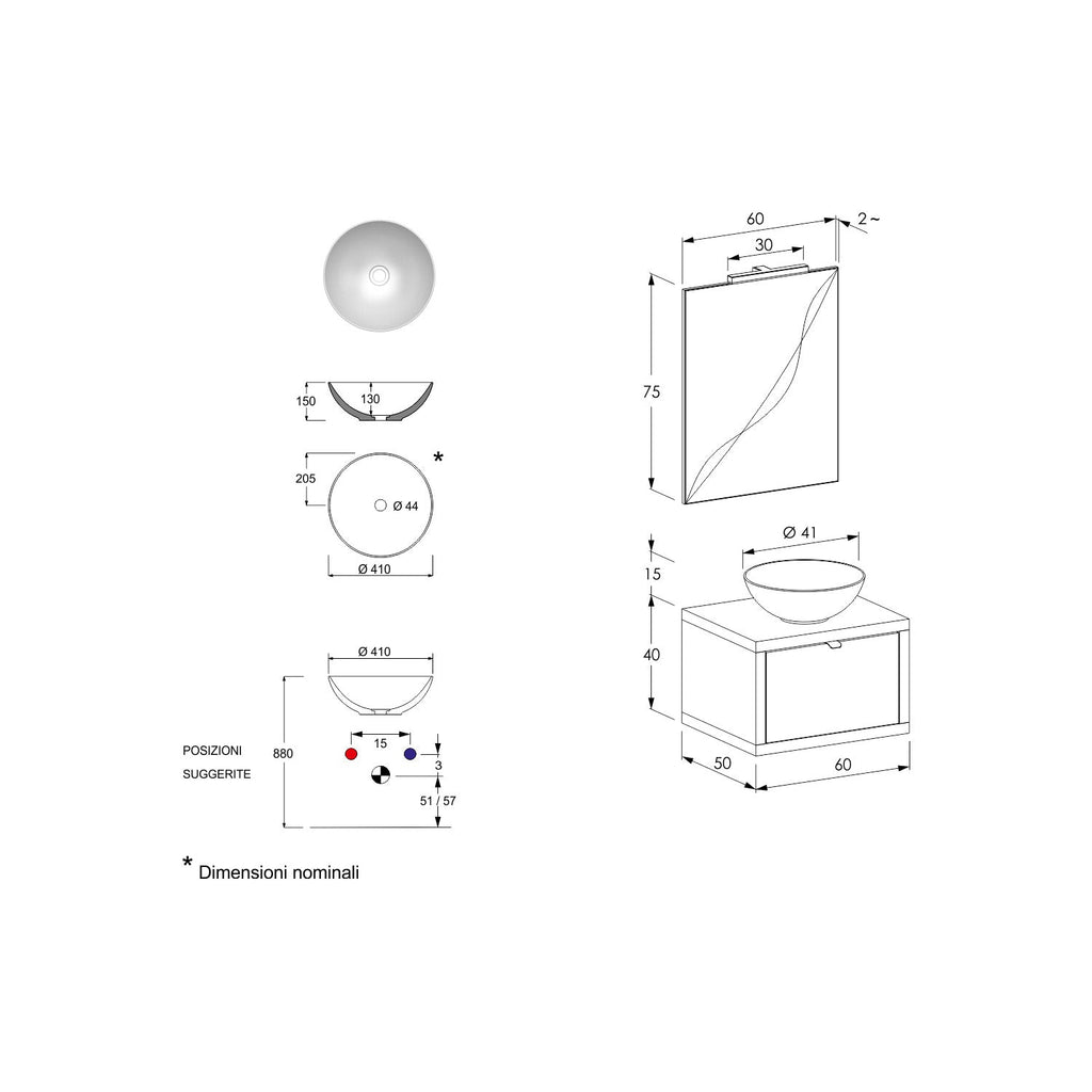  Composizione bagno sospesa Nyumba a 1 cassetto con lavabo