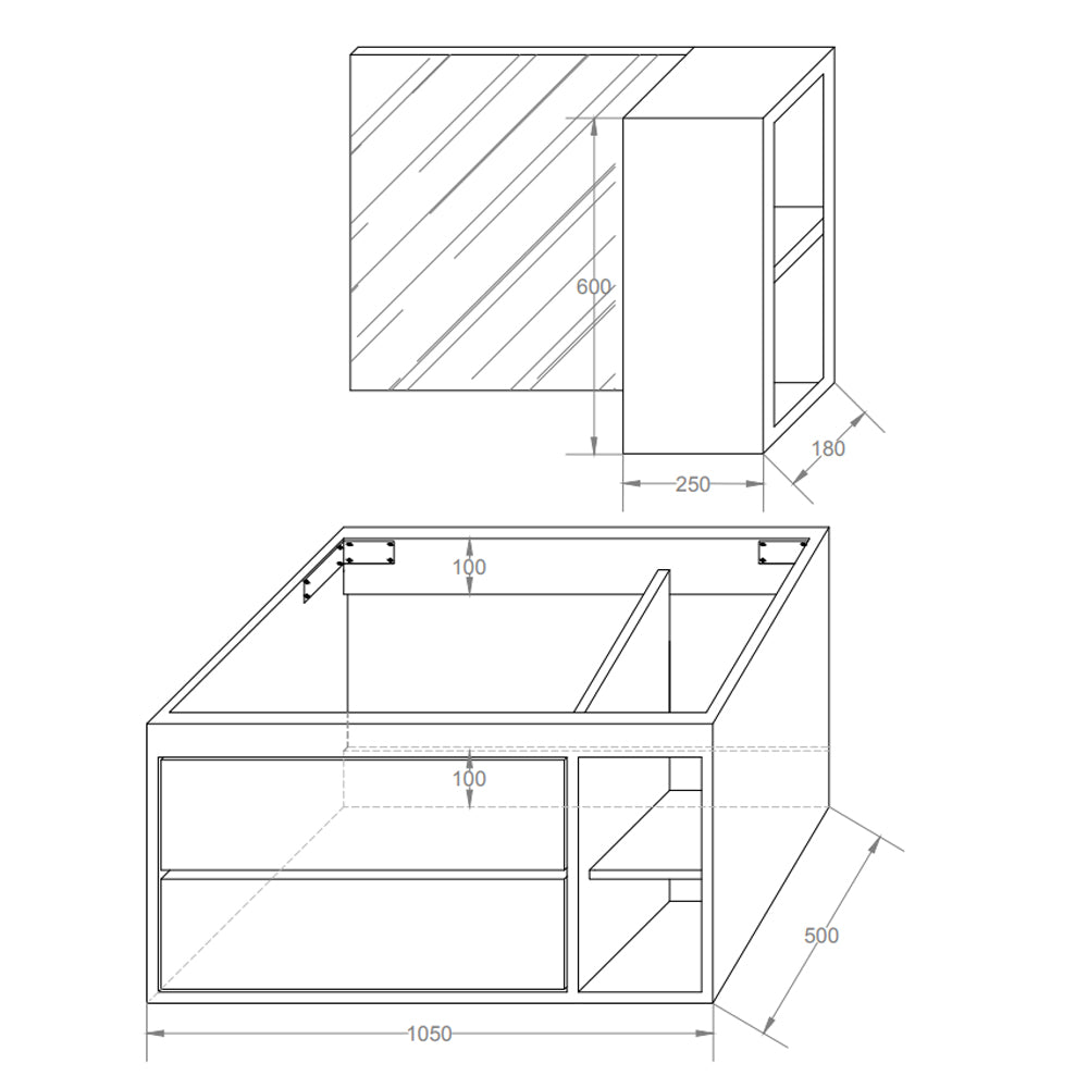  Composizione bagno Priamo con mobile lavabo e specchio con pensile cm105x50 Grigio Corda by CeramicStore | Lo specialista del tuo bagno