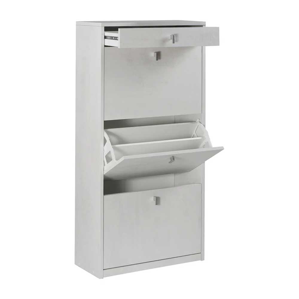  Elegante scarpiera a 3 ante + 1 Cassetto con maniglia satinata Profondità 29 cm finitura Ossido Bianco by Sarmog by CeramicStore | Lo specialista del tuo bagno