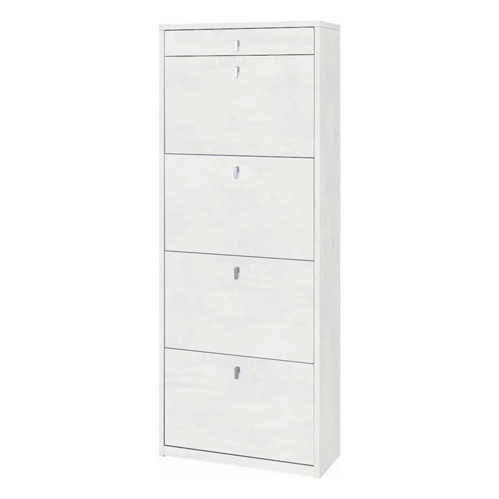 Elegante scarpiera a 4 ante + 1 Cassetto con maniglia satinata Profondità 29 cm finitura Ossido Bianco by Sarmog by CeramicStore | Lo specialista del tuo bagno