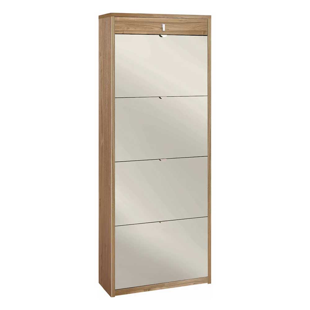 Elegante scarpiera a 4 ante + 1 Cassetto con maniglia satinata Profondità 29 cm finitura Noce Stelvio / Specchio Naturale by Sarmog by CeramicStore | Lo specialista del tuo bagno