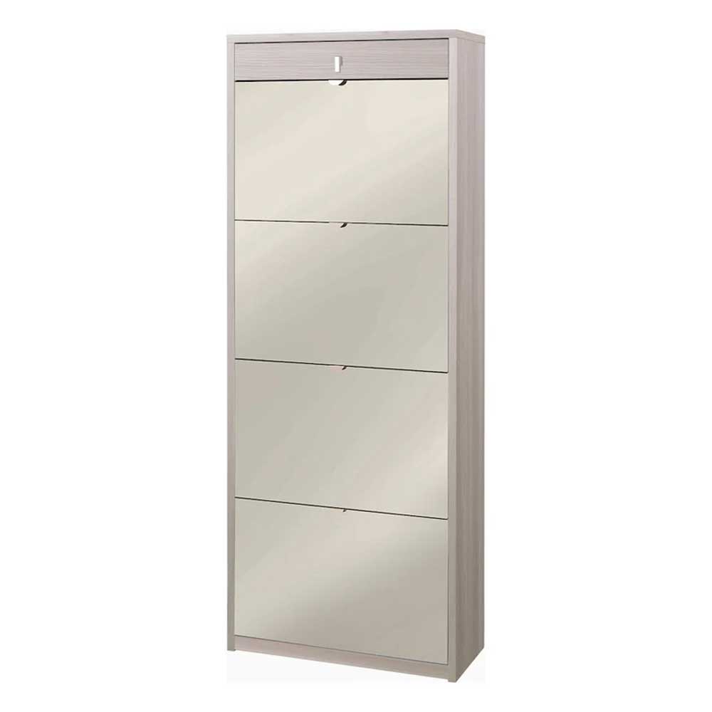 Elegante scarpiera a 4 ante + 1 Cassetto con maniglia satinata Profondità 29 cm finitura Olmo Chiaro / Specchio Naturale by Sarmog by CeramicStore | Lo specialista del tuo bagno