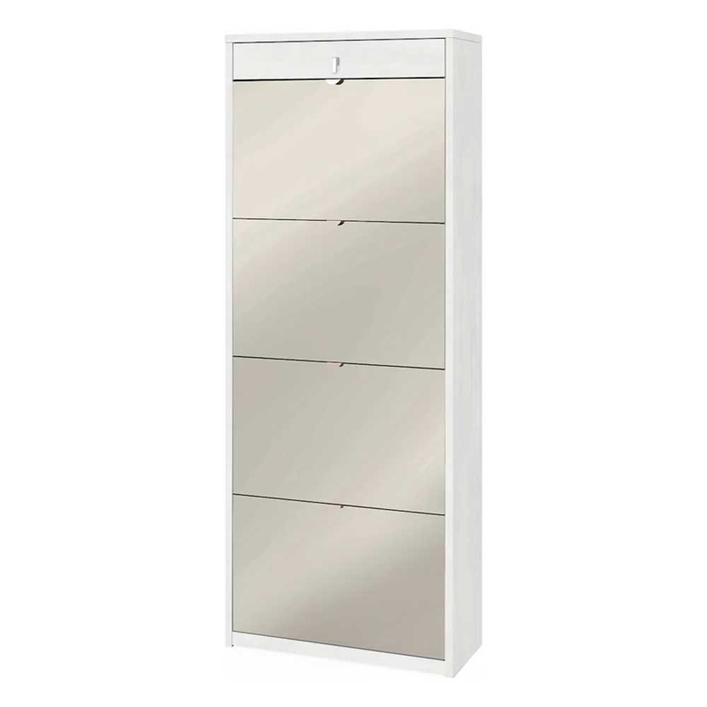 Elegante scarpiera a 4 ante + 1 Cassetto con maniglia satinata Profondità 29 cm finitura Ossido Bianco / Specchio Naturale by Sarmog by CeramicStore | Lo specialista del tuo bagno